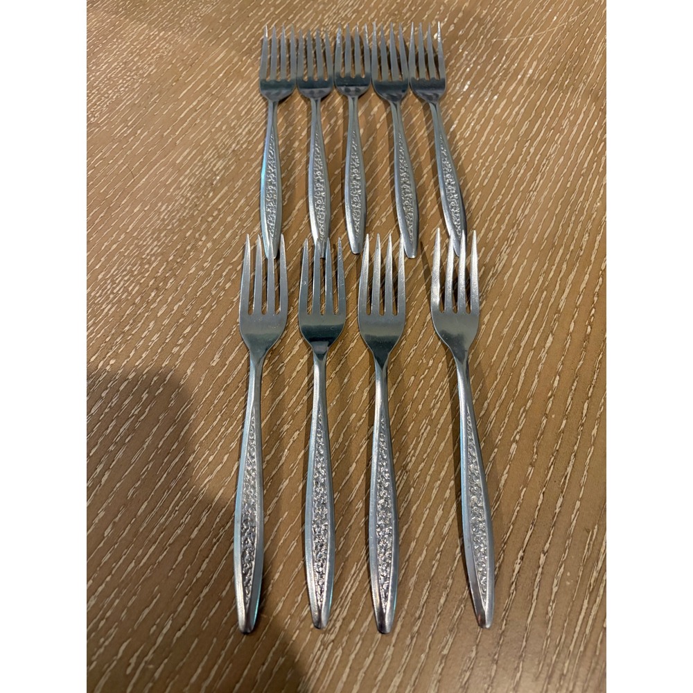 9 Vintage International Silver Petal Lane Salad Forks 6 7/8" Stainless USA